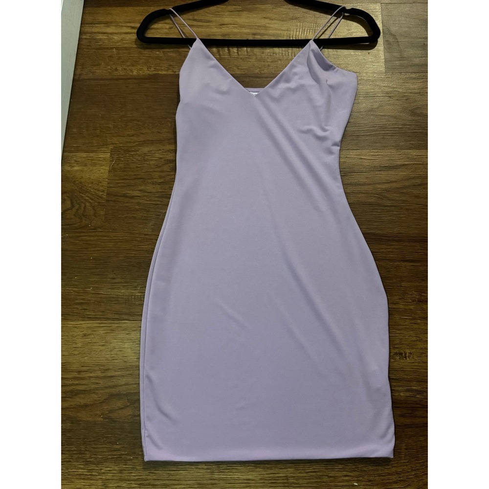Fashion Nova Lavender Purple V-Neck Double Strap Bodycon Mini Dress Womens Small